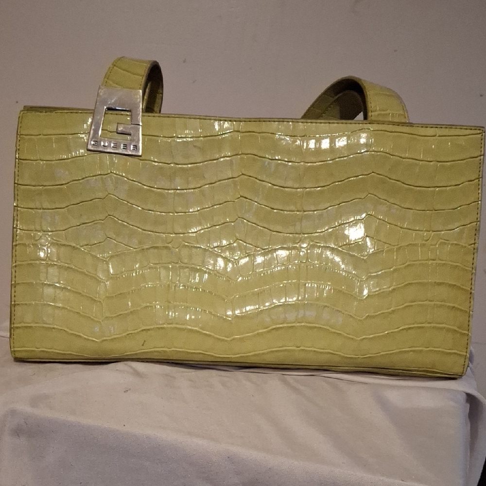 Guess Lime Crocodile-Embossed Shoulder Bag